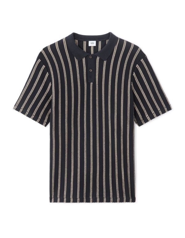 Polo regular 100% coton rayé et texturé - bleu