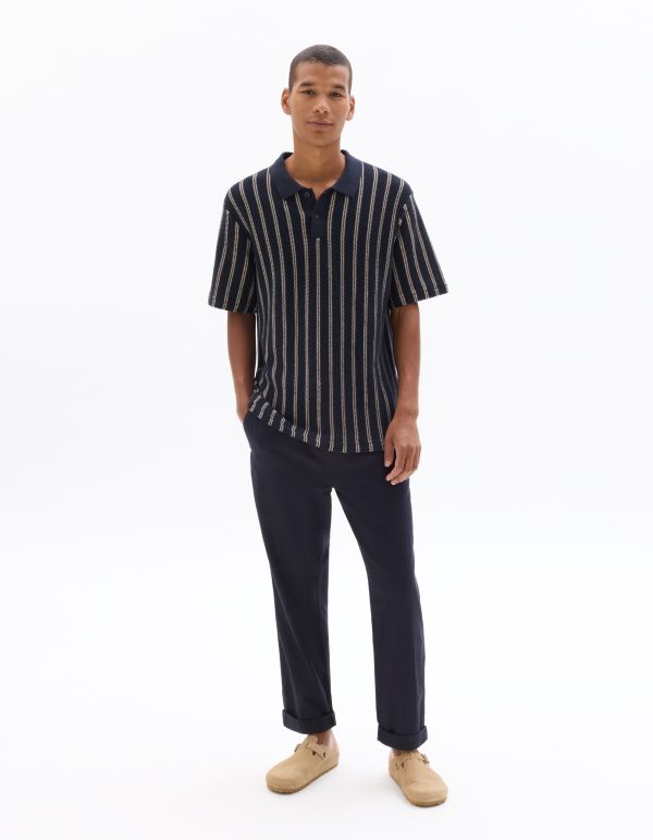 Polo regular 100% coton rayé et texturé - bleu