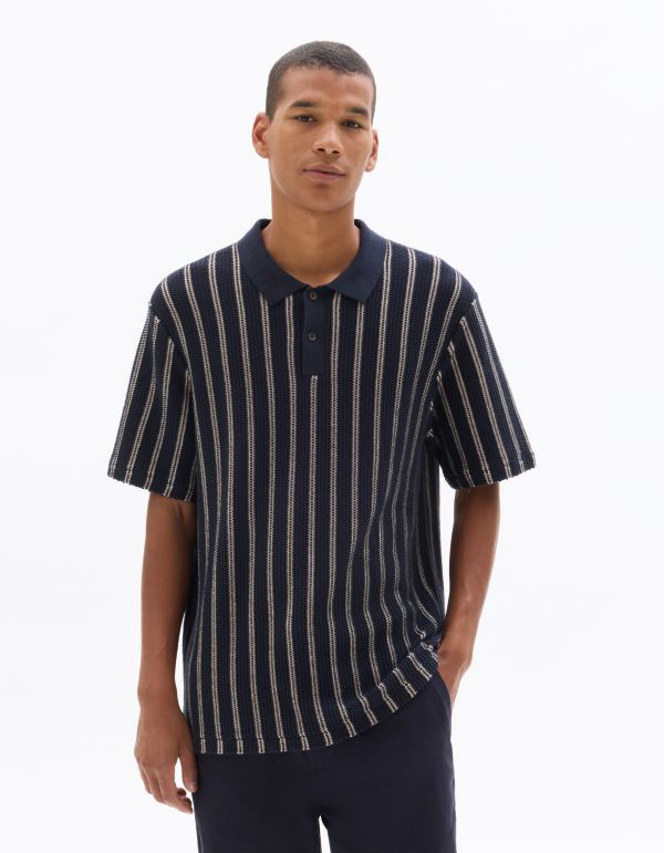 Polo regular 100% coton rayé et texturé - bleu