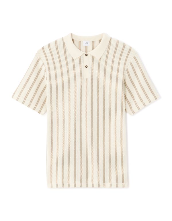 Polo regular 100% coton rayé et texturé - blanc