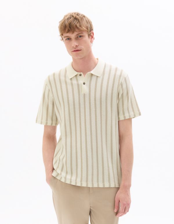 Polo regular 100% coton rayé et texturé - blanc