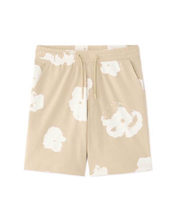 Bermuda 100% coton imprimé floral - beige
