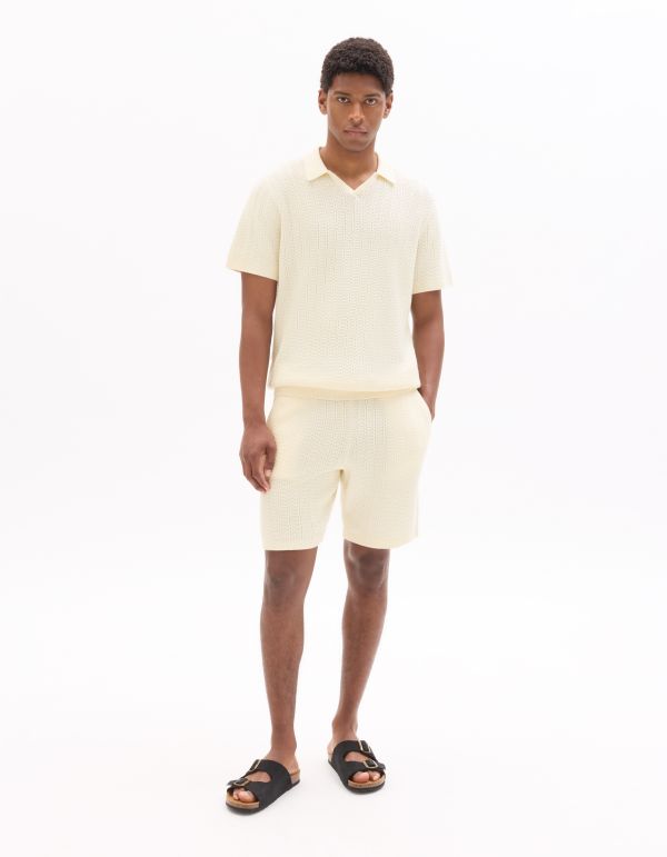 Polo regular en maille chevron 100% coton - écru