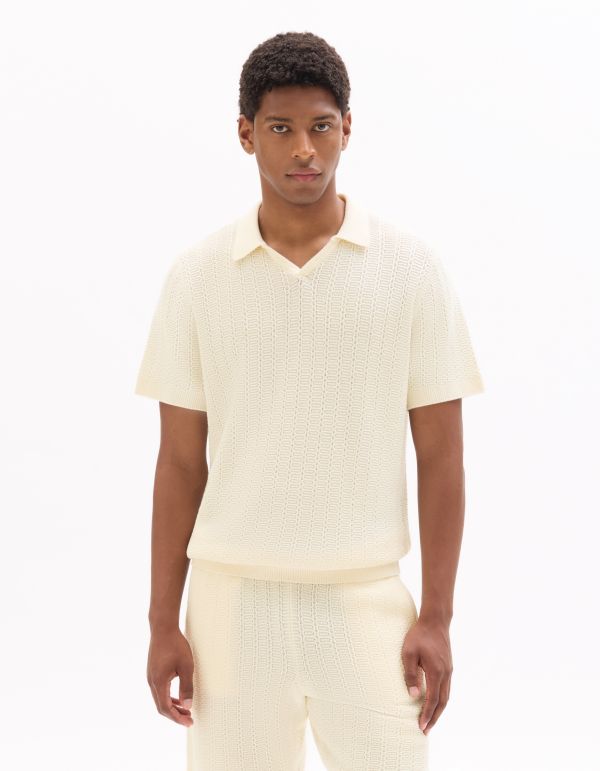 Polo regular en maille chevron 100% coton - écru