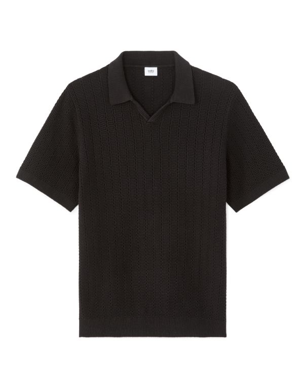 Polo regular en maille chevron 100% coton - noir