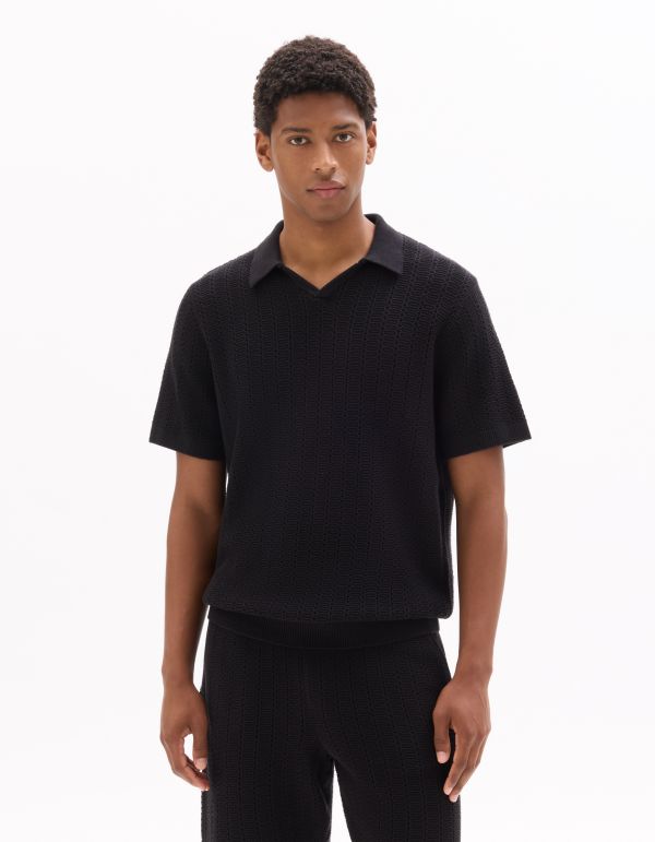 Polo regular en maille chevron 100% coton - noir