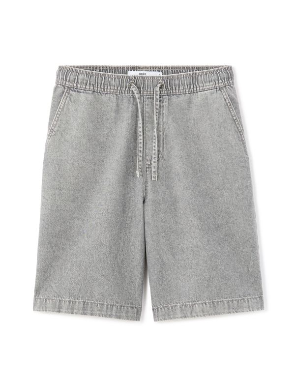 Bermuda jean 100% coton taille élastiquée - gris