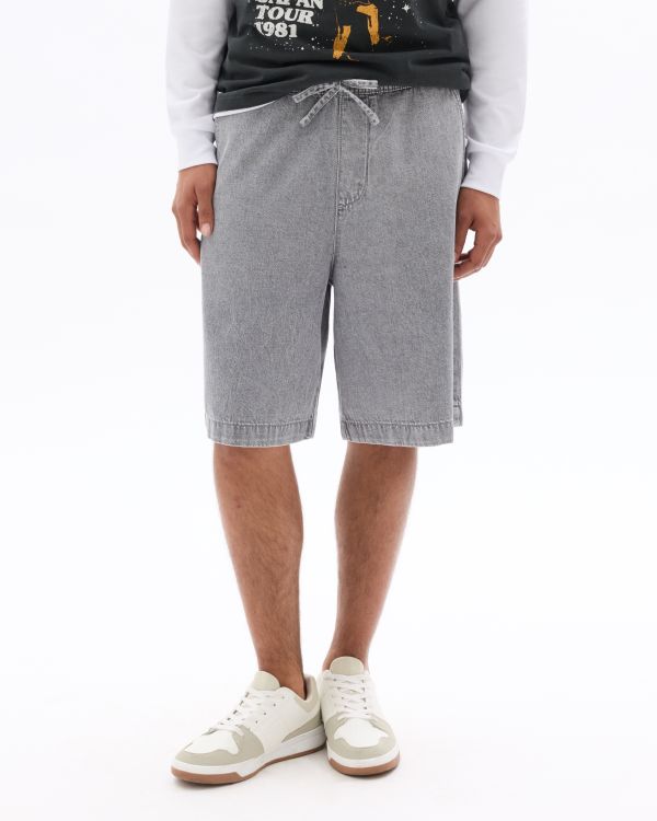 Bermuda jean 100% coton taille élastiquée - gris