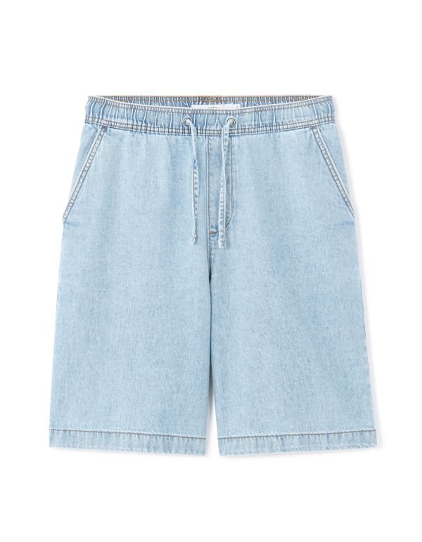 Bermuda jean 100% coton taille élastiquée - bleu clair
