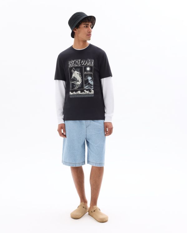 Bermuda jean 100% coton taille élastiquée - bleu clair