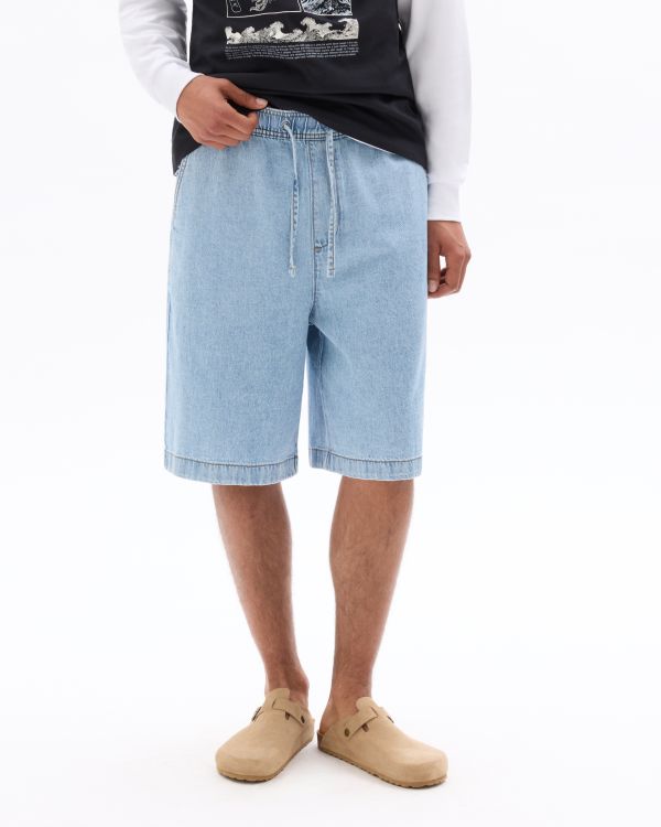 Bermuda jean 100% coton taille élastiquée - bleu clair