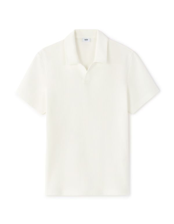 Polo col cubain regular en seersucker - blanc