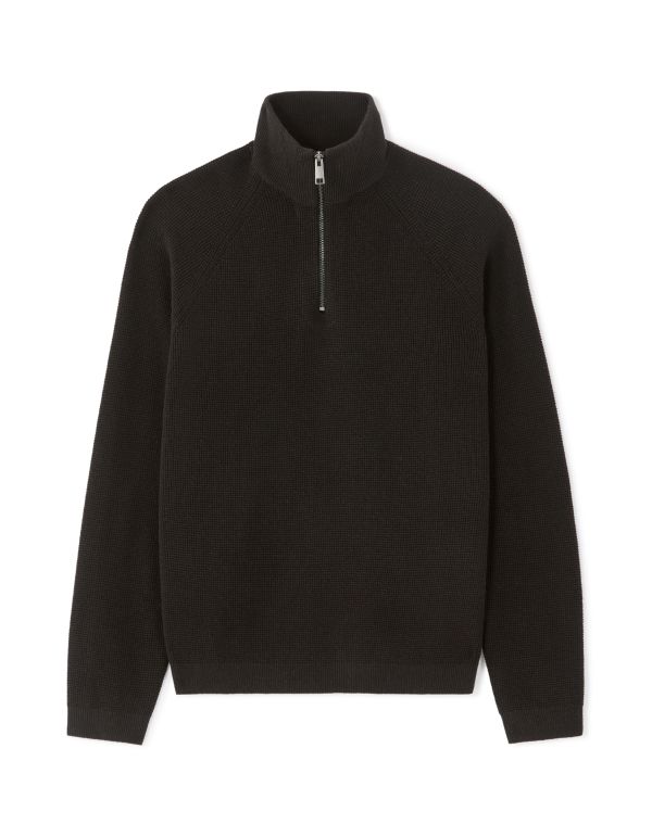 Pull col zippé effet gaufré - noir