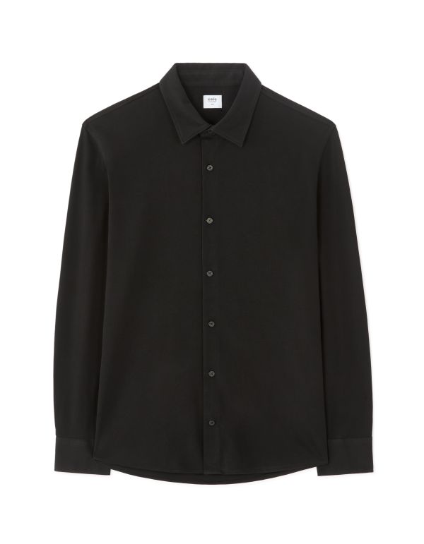Chemise slim 100% piqué de coton - noir