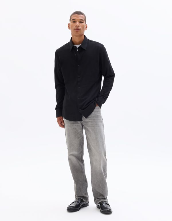Chemise slim 100% piqué de coton - noir