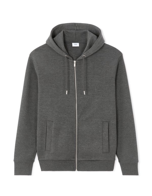 Veste zippée à capuche regular en maille piquée - anthracite