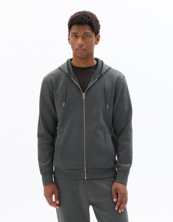 Veste zippée à capuche regular en maille piquée - anthracite