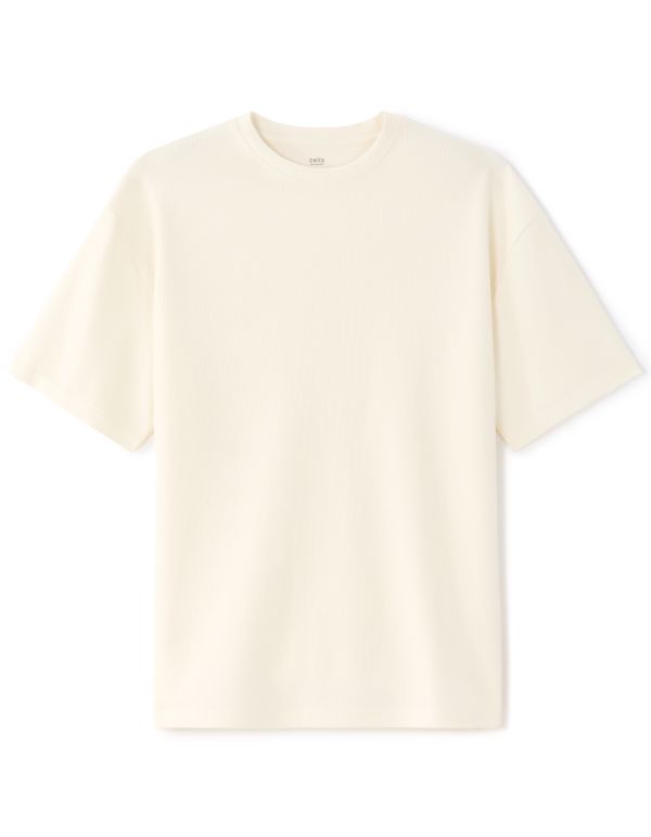 T-shirt boxy col rond effet matière - beige