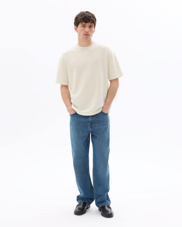 T-shirt boxy col rond effet matière - beige