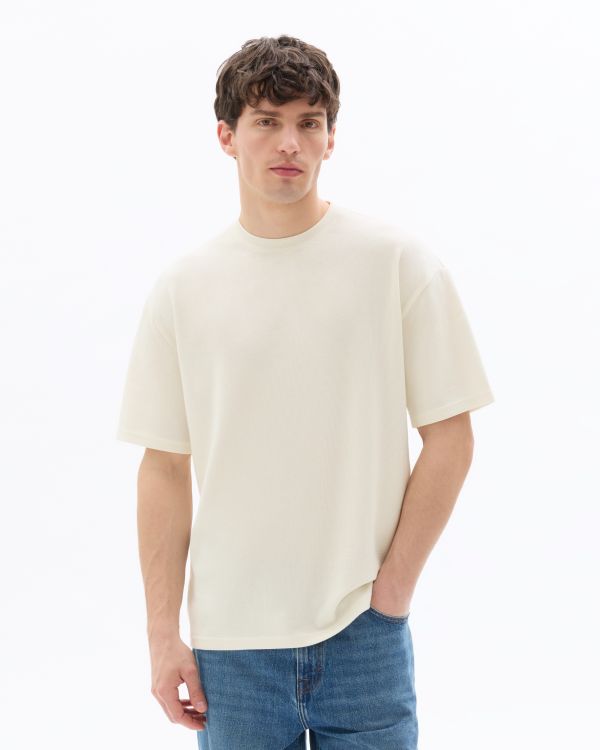 T-shirt boxy col rond effet matière - beige