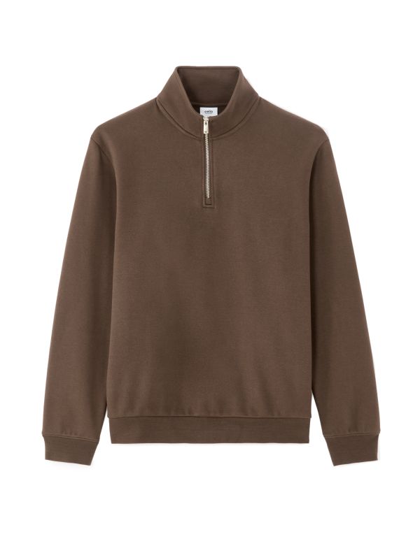 Sweat regular col camionneur en molleton - marron