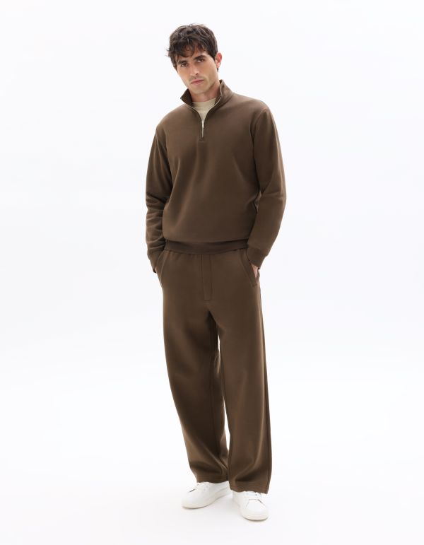 Sweat regular col camionneur en molleton - marron