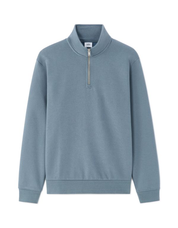 Sweat regular col camionneur en molleton - bleu