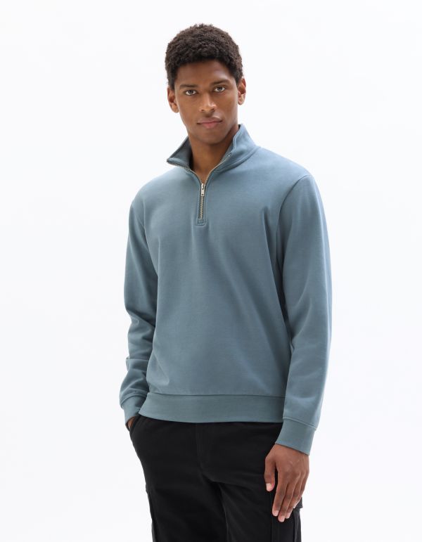 Sweat regular col camionneur en molleton - bleu