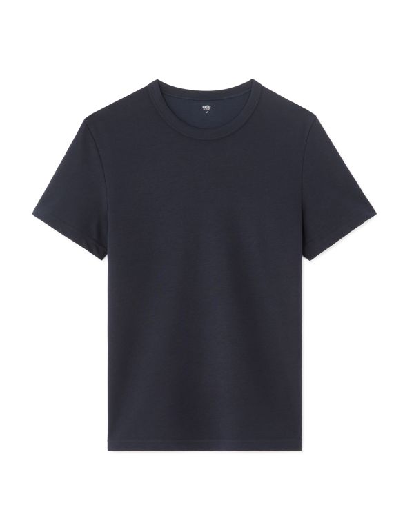 T-shirt regular col rond en jersey glacé - bleu marine