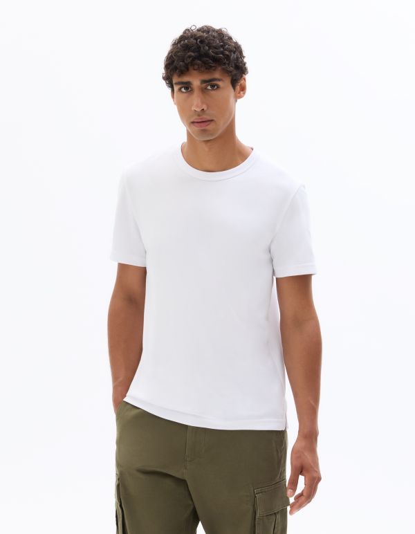 T-shirt regular col rond en jersey glacé - blanc
