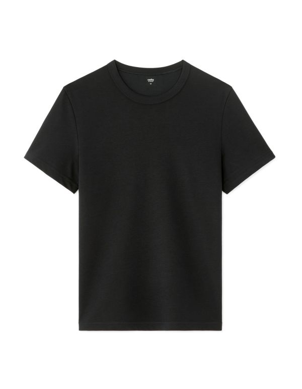 T-shirt regular col rond en jersey glacé - noir