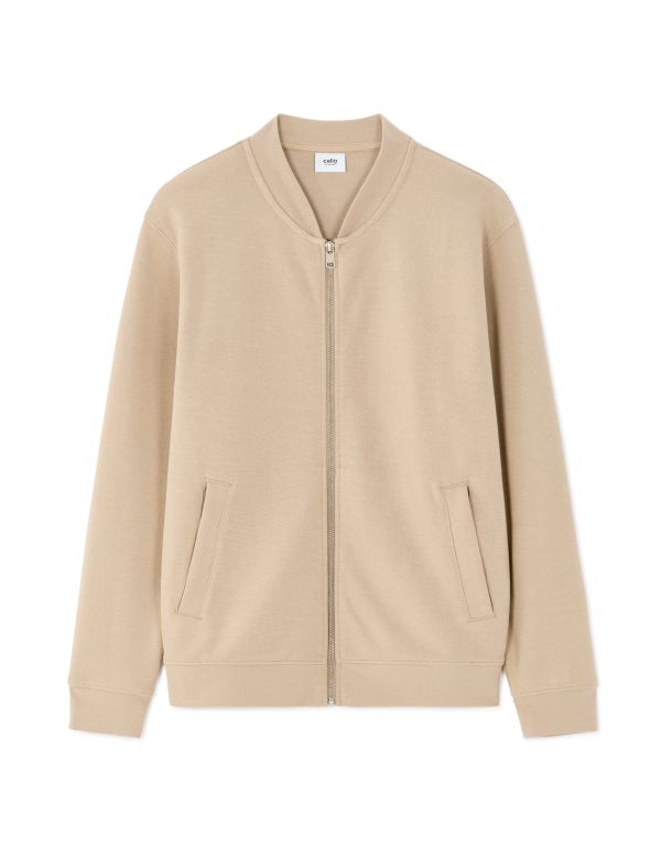 Veste teddy zippé en piqué - beige