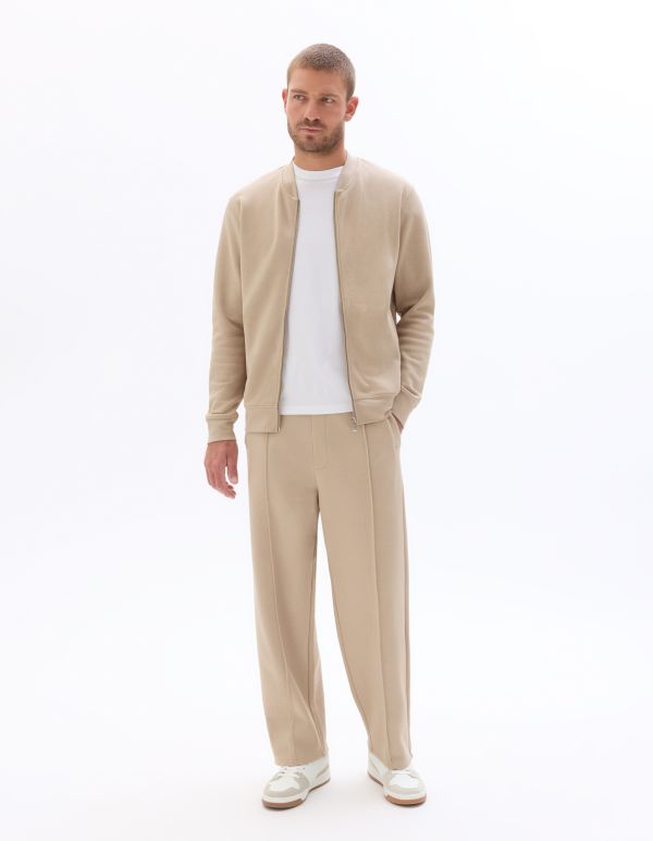 Veste teddy zippé en piqué - beige