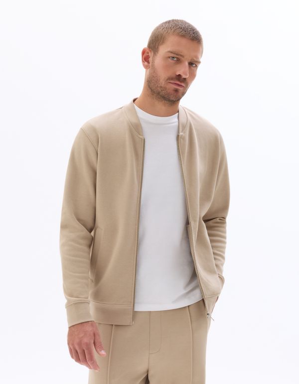 Veste teddy zippé en piqué - beige