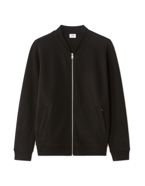 Veste teddy zippé en piqué - noir