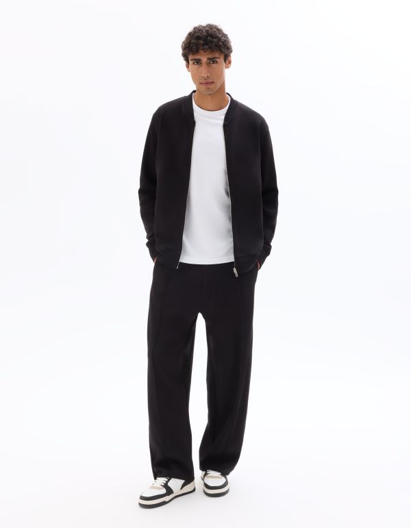 Veste teddy zippé en piqué - noir