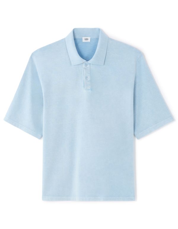 Polo jersey 100% coton aspect délavé - bleu clair