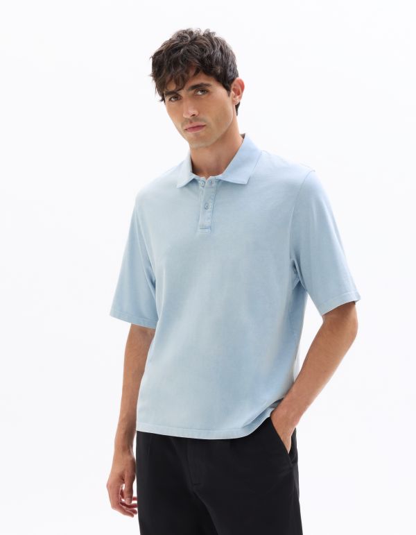 Polo jersey 100% coton aspect délavé - bleu clair