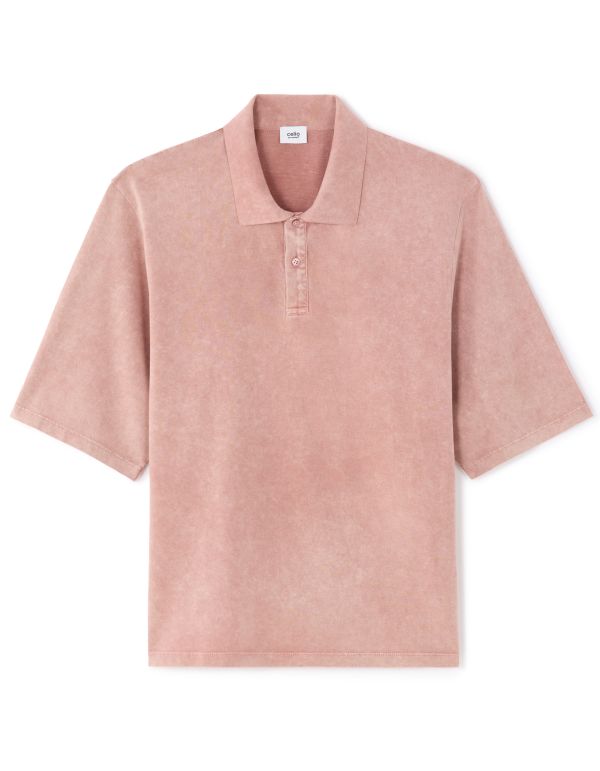 Polo jersey 100% coton aspect délavé - vieux rose