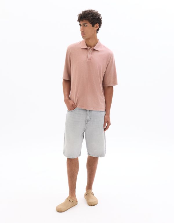 Polo jersey 100% coton aspect délavé - vieux rose