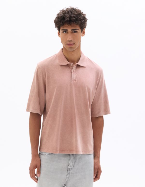 Polo jersey 100% coton aspect délavé - vieux rose