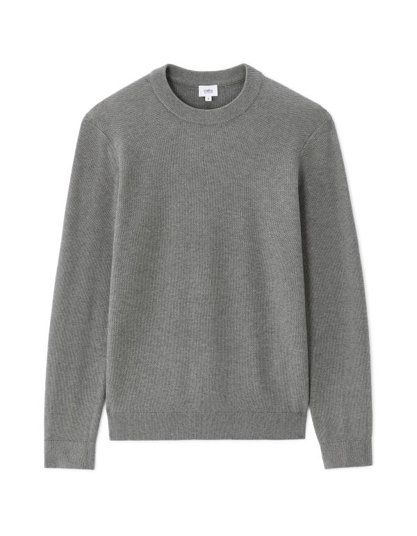 Pull col rond 100% coton piqué - gris moyen