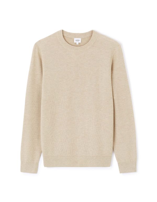 Pull col rond 100% coton - taupe