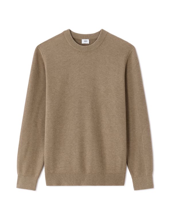 Pull col rond 100% coton piqué - beige foncé
