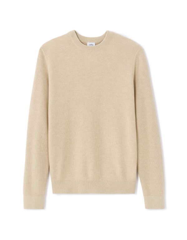 Pull col rond 100% coton - beige clair