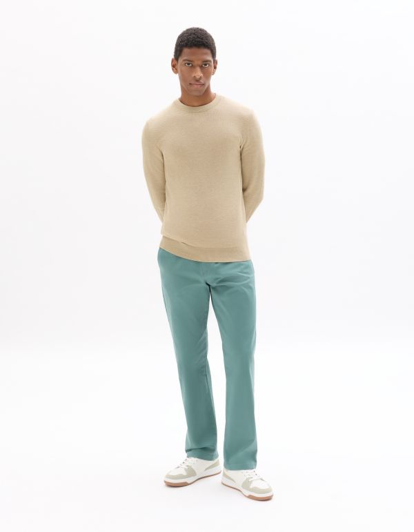 Pull col rond 100% coton - beige clair