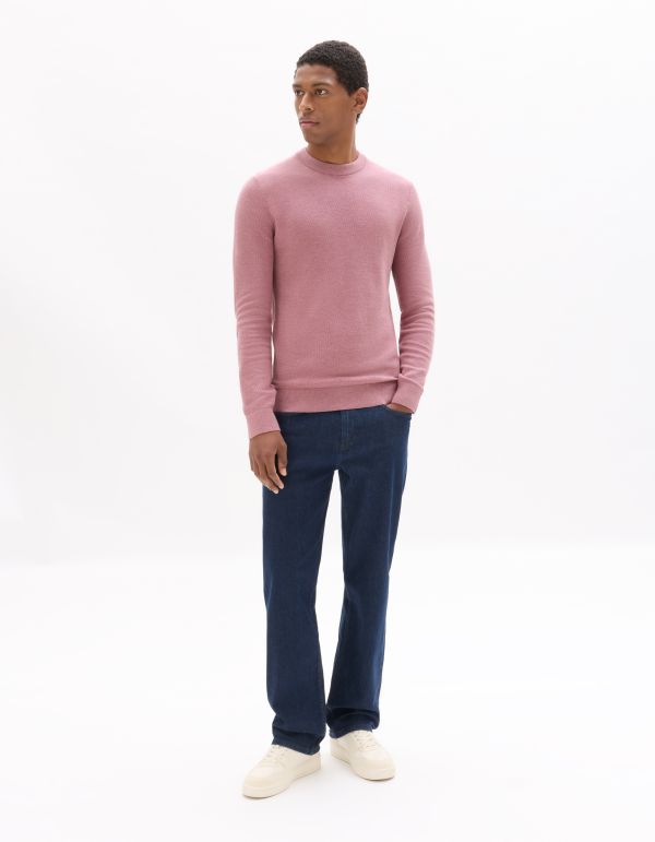 Pull col rond 100% coton - rose moyen