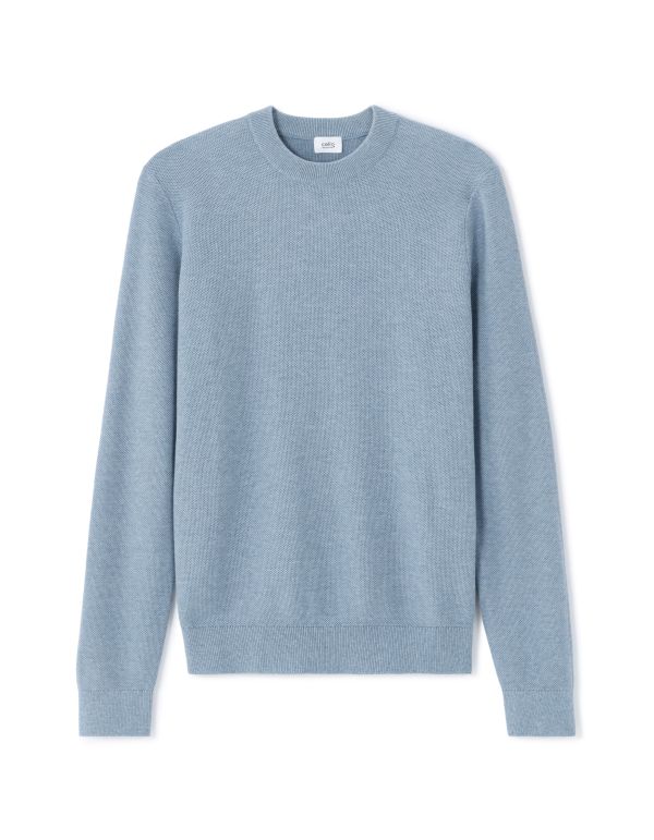 Pull col rond 100% coton - Bleu moyen