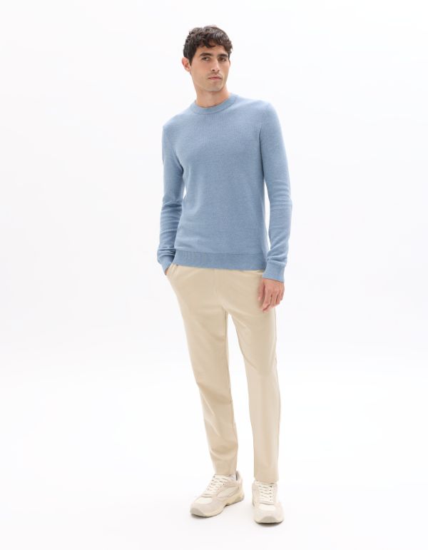 Pull col rond 100% coton - Bleu moyen