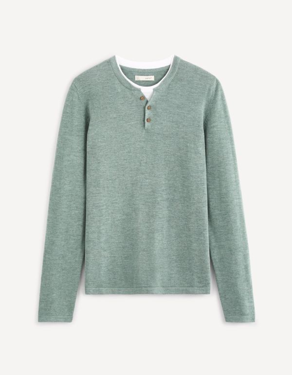 Pull col henley trompe l’œil tee-shirt